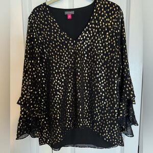 Vince Camuto black + gold blouse S